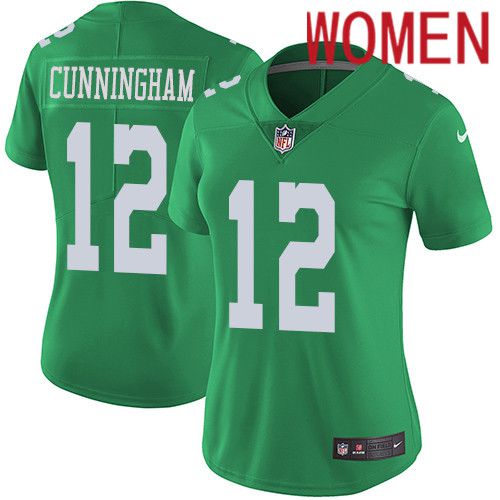 Women Philadelphia Eagles 12 Randall Cunningham Nike Green Vapor Limited Rush NFL Jersey